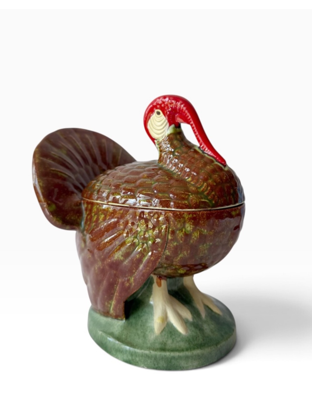 Vintage Ceramic Thanksgiving Turkey Covered Candy Dish Figurine 7”